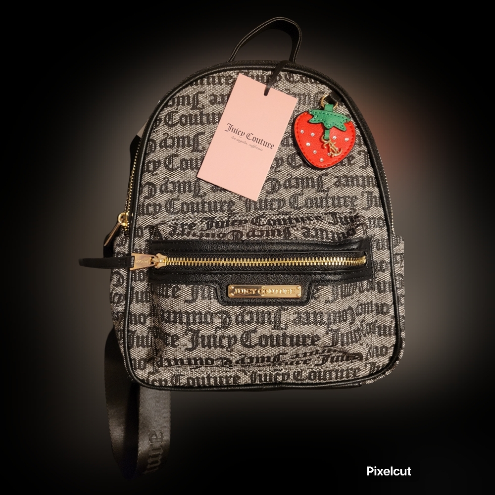 NWT Juicy Couture Mini Backpack Logo Print w/ Strawberry Charm